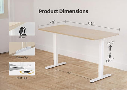YDN 63 x 24 Inch Nature Electric Standing Desk | Adjustable Height, Sit Stand, Cable Management, Ergonomic, Home Office