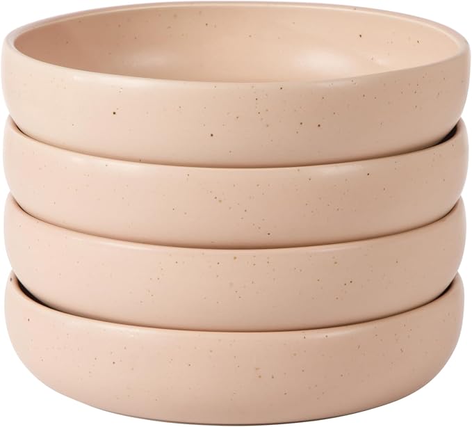 Bloomhouse - Two Time Oprah's Favorite Things Winner - Corsica Clay 4-Piece Meal and Pasta Bowl Set – Prosecco Blush Pink Stoneware for Dinner, Serving & Everyday Use