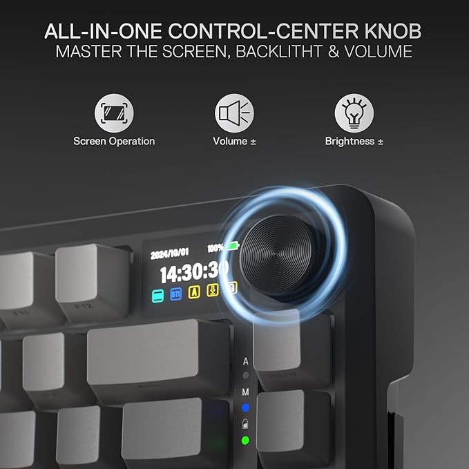 Redragon K724 PRO Wireless 81-Key Gasket Gaming Keyboard, TFT Screen & Knob | Easy-Control LED Info Display, 0-Delay Tri-Mode, Cushioned 5-Layer Noise Dampening for Creamy Thocky Sound, Compact 80% Size