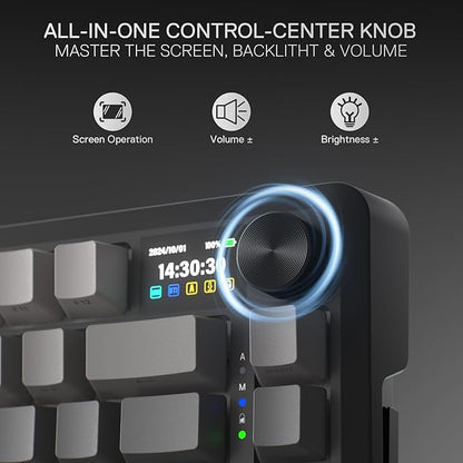 Redragon K724 PRO Wireless 81-Key Gasket Gaming Keyboard, TFT Screen & Knob | Easy-Control LED Info Display, 0-Delay Tri-Mode, Cushioned 5-Layer Noise Dampening for Creamy Thocky Sound, Compact 80% Size