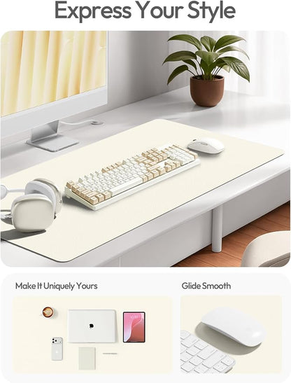 YSAGi Desk Protector&Blotter, Non-Slip Waterproof Leather Mouse Pad | Shields Scratches, Stains, Spills, Heat & Scuffs; Suede Non-Slip; Easy-Clean; Comfy Writing/Typing, 31.5" x 15.8",Cream