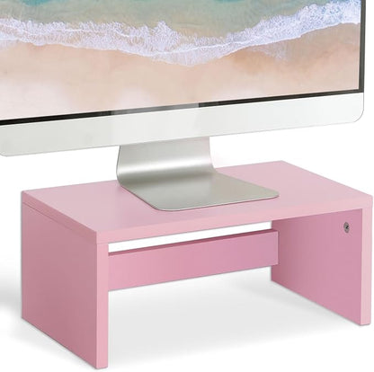 TEAMIX Pink Monitor Stand - 6.7 inch Tall, Wood Riser, Desktop Organizer