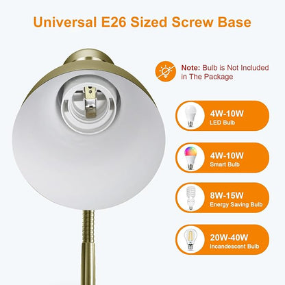 LEPOWER Metal Desk Lamp, Adjustable GooseNeck Reading Light for Bedroom | Compact & Sturdy, Space-Saving for Bedside & Dorm, E26 Table Lamp, Eye-Caring, Ideal for Study, Office, Back to School
