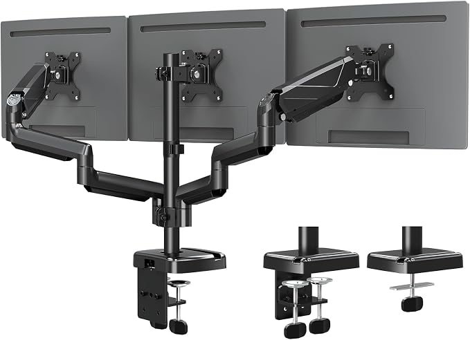 MOUNTUP Triple Monitor Mount, Triple Monitor Desk Mount for Max 27 inch Computer Screens, 3 Monitors Stand for Desk, Monitors Arm with Swivel, Tilt, Rotation, Each Arm Holds 4.4-19.8 lbs