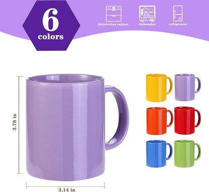 Multi-Coloured Ceramic Mugs Set of 6-11.2 oz / 330ml-Coffee Mugs-Cappuccino-Tea Cups- Hot Chocolate Cups (Warm color, Large)