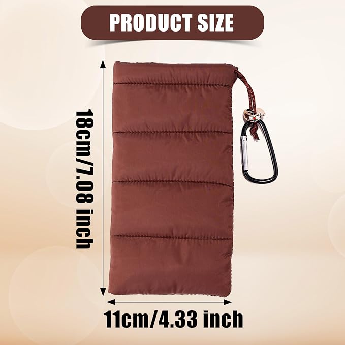 Lyreh Thermal Phone Pouch, Down Cotton Warm Phone Case Cover Bags Prevents Freezing & Overheating Protector Cellphone Pouch with Carabiner Ideal for Outdoor Camping Hiking Skiing (Brown)