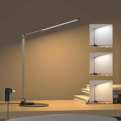 LED Desk Lamp for Home Office, Bright Desk Light Reading Table Lamps Eye-Care Touch Control with USB Charging Port, 3 Color Temperatures, 6 Brightness lighting for Desktop Study