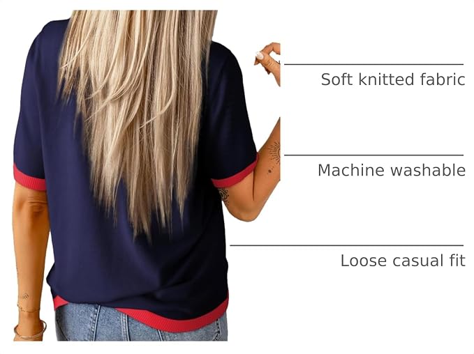 Dokotoo Womens Tops 2026 Casual Summer Crewneck Short Sleeve Striped Color Block Knit High Low Trendy Pullover Sweaters