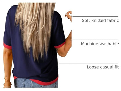 Dokotoo Womens Tops 2026 Casual Summer Crewneck Short Sleeve Striped Color Block Knit High Low Trendy Pullover Sweaters