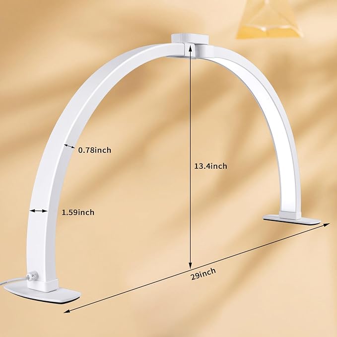 Half Moon Light for Nail Desk,29In Half Moon Lamp with Phone Holder,3000-6000K Half Moon Lamp Perfect LED Machine Light,Nail LIght,Lash Light for Table
