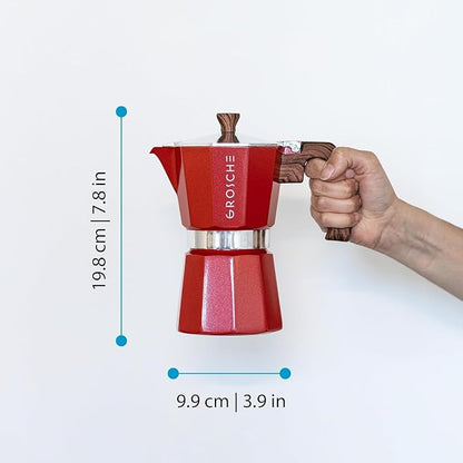 GROSCHE Milano 6 Espresso Cup, 9.3 oz Red Stovetop Espresso Maker - Italian Moka Pot | Cuban Coffee Maker And Italian Moka Pot For Stovetop Espresso; For Gas, Electric, And Propane Stoves With A Soft-Touch Handle