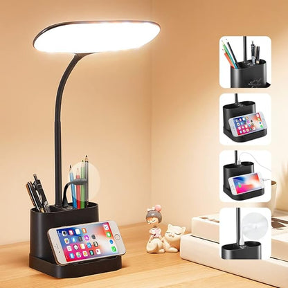 Mubarek Desk Lamps for Office Lamp 8W+3 Light Colors, USB Rechargeable & Dimmable Office Desk Lamp with USB Charging Port, 60LED+150Lumen LED Desk Lamps for Home Office Lamp LED Desk Light with Pen