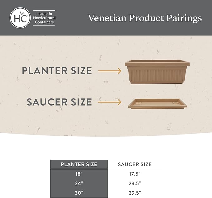 The HC Companies Venetian Window Planter Box w/Drain Plug - Long Planter Box for Windowsills, Balconies & More - Plastic Rectangular Outdoor Planters for Herbs & Flowers (18" Warm Gray, Pack of 1)