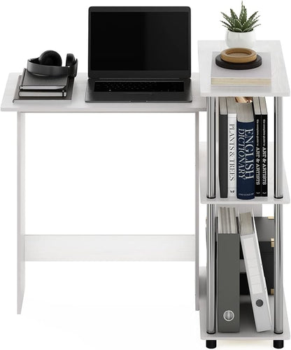 Furinno Abbott Corner Computer Desk with Bookshelf, White Oak/Chrome