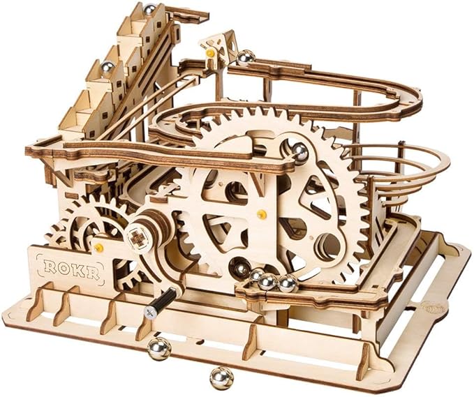 ROKR 3D Wooden Puzzles Marble Run Set - Mechanical Model Kit for Adults DIY Roller Coaster Toys Gifts for Adult (Marble Parkour)