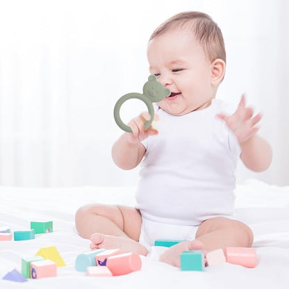 Silicone Baby Teether, Teething Toy Ring for Babies, Easy to Hold Design, BPA Free (Sand + Light Grey)
