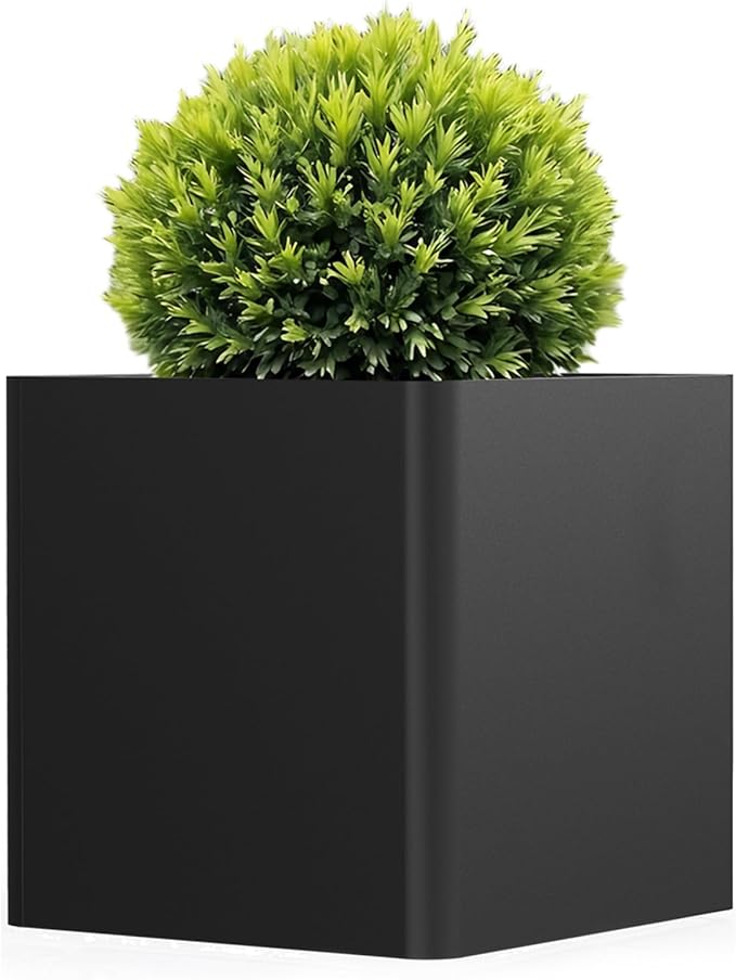 Large Metal Square Planter 24" L x 24" W x 24" H, Heavy Duty Black Large Outdoor Planters with Drainage Hole for Porch/Patio/Garden