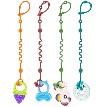 LittleHugs Toy Straps for Baby, 5pcs Adjustable Toy Holder for Stroller Accessories, Silicone Tether Pacifier Clip, No Throw Travel Essential Leash for High Chair, Car Seat (4-Pack)
