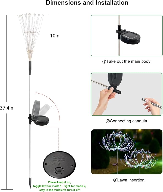 Solar Garden Lights Outdoor Waterproof, 2 Pack 120 LED Solar Firework Lights Decorative Garden Décor Outside for Flowerbed Pathway Party Christmas Decoration, Multicolor