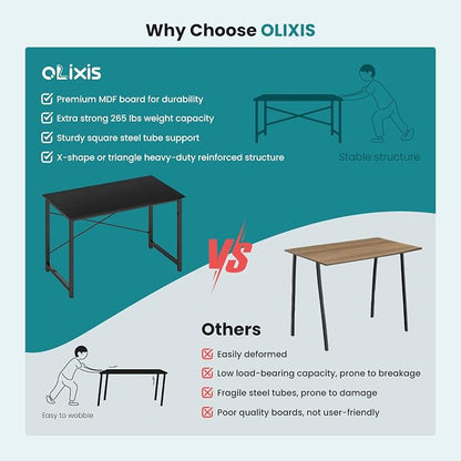 OLIXIS 47 Inch Home Office Desk, Study Desk, Work Table | Small Computer Writing, X-Shaped Reinforcement Structure, Modern Simple Style, Bedroom Dorm Room, Black