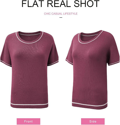 SHEWIN Womens Tops Trendy Short Sleeve Shirts Crewneck Lightweight Knit Sweater Top Business Casual Outfits