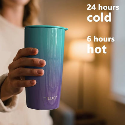 TILUCK 20 oz Insulated Coffee Tumbler with BPA-Free Lid | Travel Coffee Mug, Dishwasher Safe, Cup Holder Friendly,Double-Wall Vacuum Insulation for Hot & Cold Drinks,GlitterBluePurple