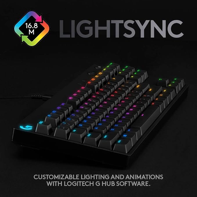 Logitech G PRO Mechanical TKL Tenkeyless Gaming Keyboard (Clicky) - Black | Ultra portable, detachable Micro USB cable, 16.8 million color Lightsync backlit keys