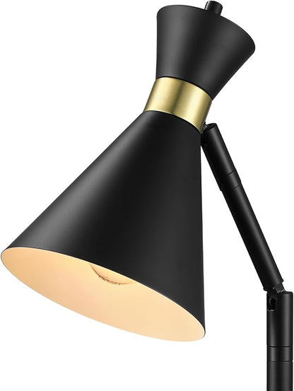 Globe Electric 61000056 16" Desk Lamp, Matte Black Finish, Matte Brass Accents, Pivot Joint, On/Off Rotary Switch on Socket, E26 Base Bulb, Lamp for Living Room, Home Office, Home Improvement