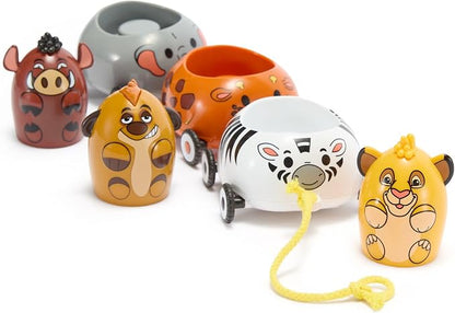 Disney Store Official The Lion King Pull Toy - Includes Simba, Timon, & Pumbaa on Elephant, Zebra, & Giraffe Cars - Perfect for Disney Gifts, Kids Toys, & Sensory Toy Collections
