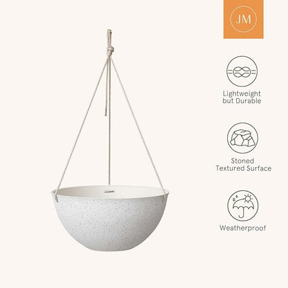 LA JOLIE MUSE Large Hanging Planters for Outdoor Plants - 13 Inch Hanging Flower Pots Set of 2, Speckled White