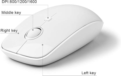 FOPETT Wireless Keyboard and Mouse Combo, 104 Keys Full-Sized 2.4 GHz Round Keycap Colorful Keyboards, USB Receiver Plug and Play, for Windows, Mac, PC, Laptop, Desktop (White)