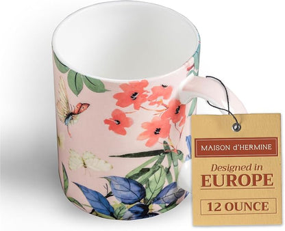 Maison d' Hermine Coffee Mug with Handles Tea Cups (12 Ounce, Pack of 1) | Fine Bone China Coffee Mugs for Hot Beverages Cappuccino Latte Home Restaurant Hotel Spring Summer -Canne - Fargesia