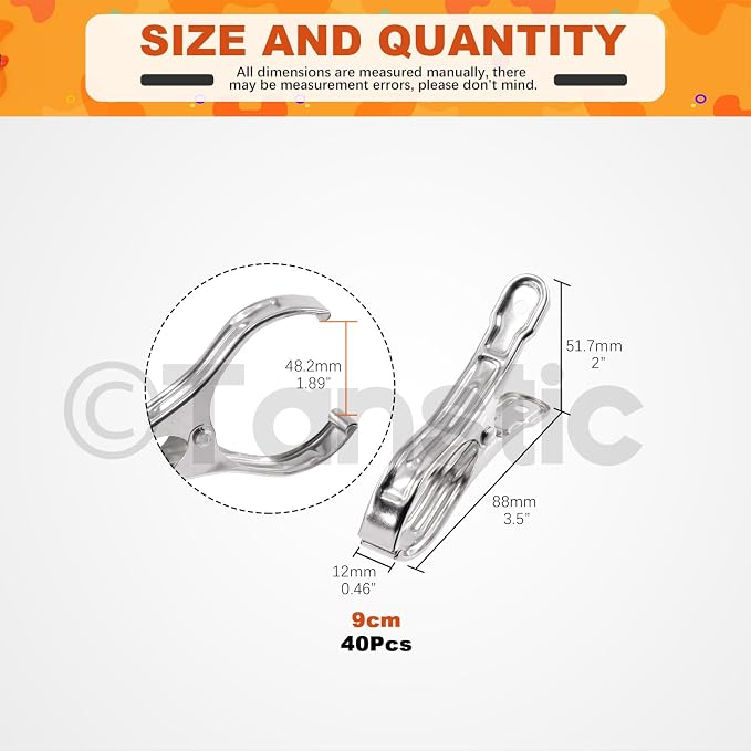 Tanstic 40Pcs 3.5 Inch Stainless Steel Greenhouse Clamps Garden Clips Greenhouse Clips Heavy Duty Garden Clips with Strong Grip and Large Open Mouth for Netting Holding
