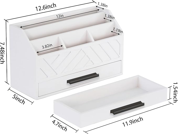 dreampossible Wood Desk Organizer and Accessories with Drawer, Bill Mail Organizer and File Mail Holder for Office Supplies, Modern Desk Accessories & Workspace Organizers for Desk Organization