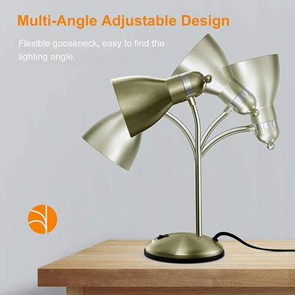 LEPOWER Metal Desk Lamp, Adjustable GooseNeck Reading Light for Bedroom | Compact & Sturdy, Space-Saving for Bedside & Dorm, E26 Table Lamp, Eye-Caring, Ideal for Study, Office, Back to School