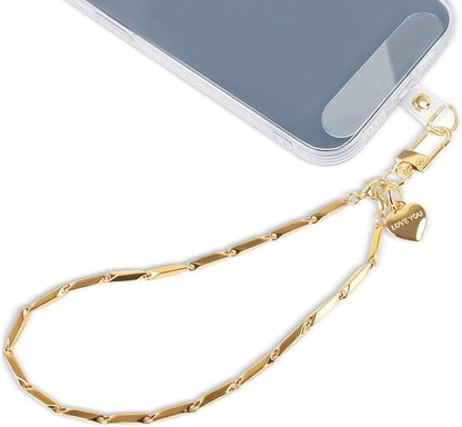 AULEEP Phone Chain Wristlet Gold Phone Charm Wrist Strap,Universal Metal Phone Wristlet with Clear Tether Tab,Anti Theft Phone Strap for Shopping Traveling Party