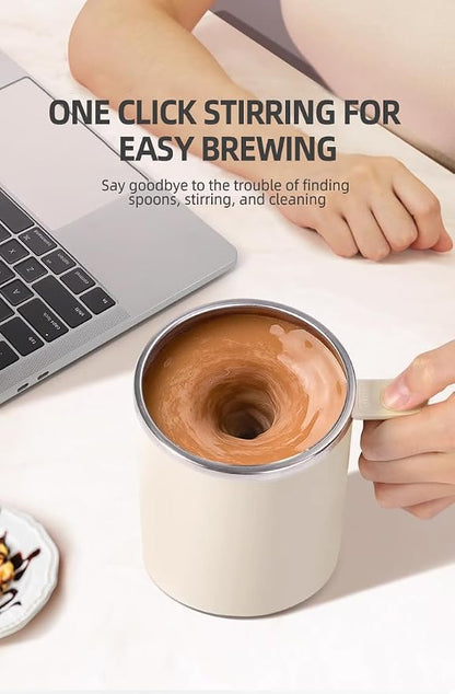 Electric Mixing Mug,Electric Stirring Coffee Mug,Coffee Mugs,Suitable for Coffee, Milk, Cocoa and Other Beverages (Cream White)