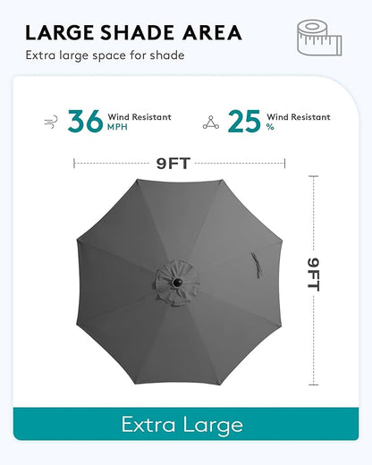 SERWALL Outdoor Bar Set with 9ft Umbrella, All-Weather HDPE Patio Bar Chairs and Table, Outdoor Furniture Set for Poolside, Backyard, Garden - Grey