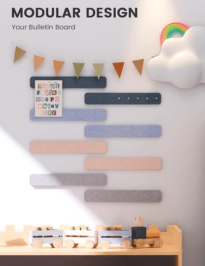 Fluxynara 13" x 2" Felt Wall Panels, Heather Grey | 8-Pack Includes 50 Push Pins and Adhesive Tabs for Photos, Notes and Decor in Bedroom Doors, Home Office or Studios