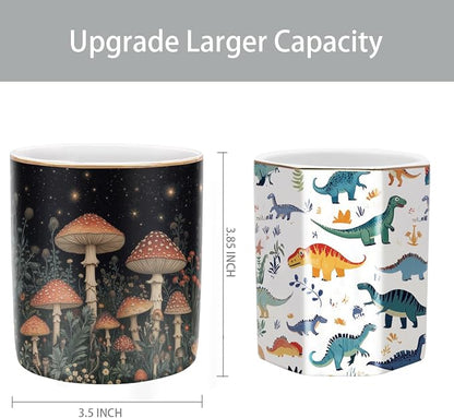 Cute Pen Pencil Holder for Desk, Durable Ceramic Organizer Decor for Room, Office, Classroom, Mushroom Pattern