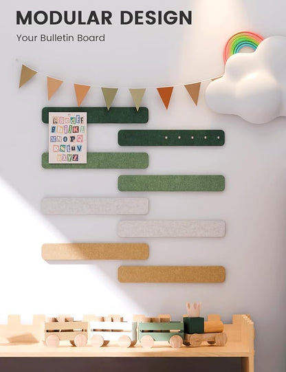 Fluxynara 13" x 2" Felt Wall Panels, Moss Glimmer | 8-Pack Includes 50 Push Pins and Adhesive Tabs for Photos, Notes and Decor in Bedroom Doors, Home Office or Studios