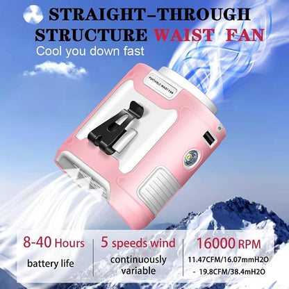 CAZOKASI 2024 Upgrade 10000mAh Waist Clip Portable Personal Body Fan - Powerful Upto 40H Cooling and Heatstroke Prevention (Gray and Orange, Pink White)