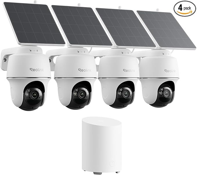 REOLINK 5MP Solar Security Cameras Wireless Outdoor, 360° Pan Tilt Auto-Tracking, Smart AI Detection, Up to 1TB Local Storage, 2.4/5GHz Dual-Band WiFi, Home Hub Mini with 4X Argus PT + Solar Panel