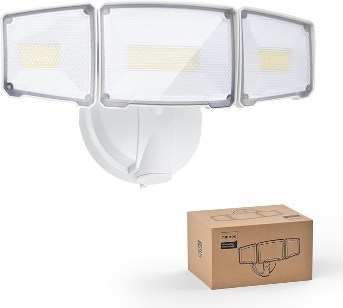 Philips 72W 7400LM LED Flood Lights Outdoor, Switch Controlled Aluminum Security Lights, 3 Adjustable Heads, Wall Mount, 5000K Daylight, Waterproof for Yard, Garage