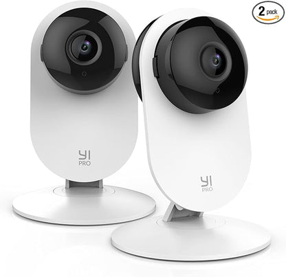 YI Pro 2K Home Security Camera, 2.4Ghz Wired Indoor Camera with Person, Vehicle, Animal Smart Detection, Phone App, Compatible with Alexa and Google Assistant 2Packs