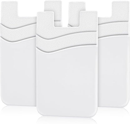 SHANSHUI Phone Wallet, Strong Adhesive Silicone Wallet Sleeve Pocket ID Credit Card Holder Stick on Fit for iPhone & All Smartphones White