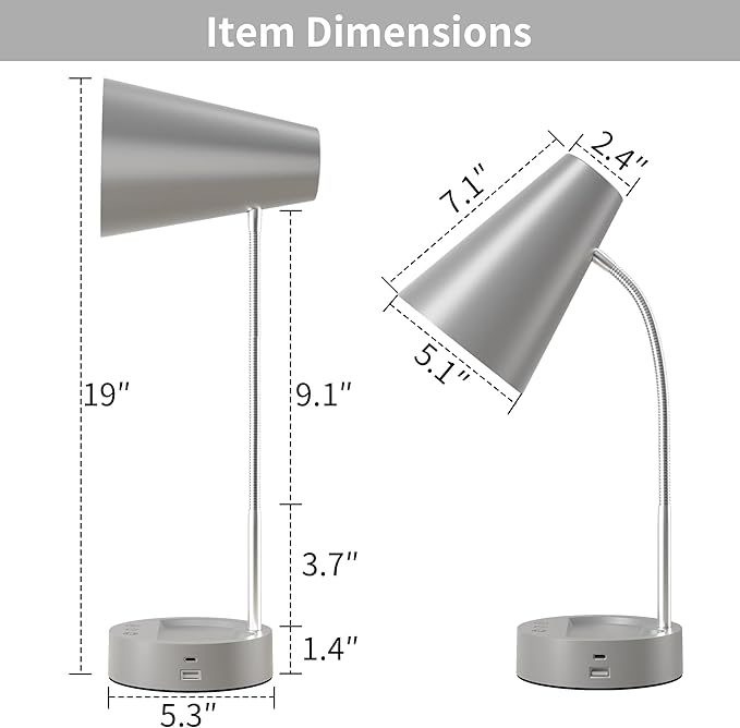 RUNTOP Desk lamp, Eye-Caring Table Lamps, 360°Rotation Gooseneck Lamp Reading Light Portable Reading Book Light, Desk Light, Study Desk Lamps for Bedroom and Office Home Lighting (Gray)
