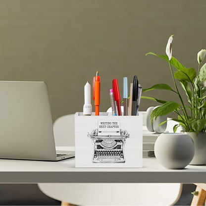 Writer Gifts for Authors Women Men Writer Office Decor Writing the Next Chapter Wooden Pencil Holder desk decor for Office Home Holder2827