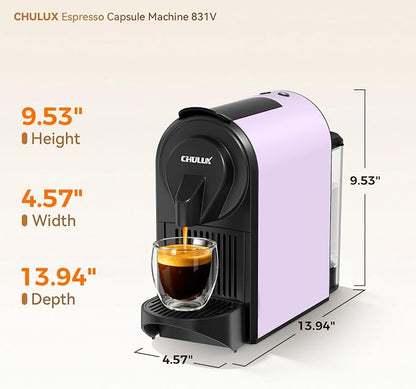 CHULUX Bafè-Pro 20Bar Espresso Coffee Machine for Fast Extraction, Lavender | 1400W Rapid Heating, Espresso Lungo Buttons, Used Capsule Drawer, Auto-Eject System, 24oz Removable Reservoir, Mini Footprint