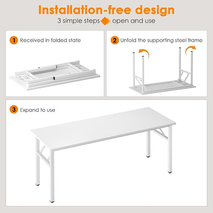 Need Office Computer Desk 54.3 Inch Sturdy Folding Laptop Table White | White Frame Writing Gaming Work Table/Foldable Home Office Desk/Sewing Table, No Assembly Required